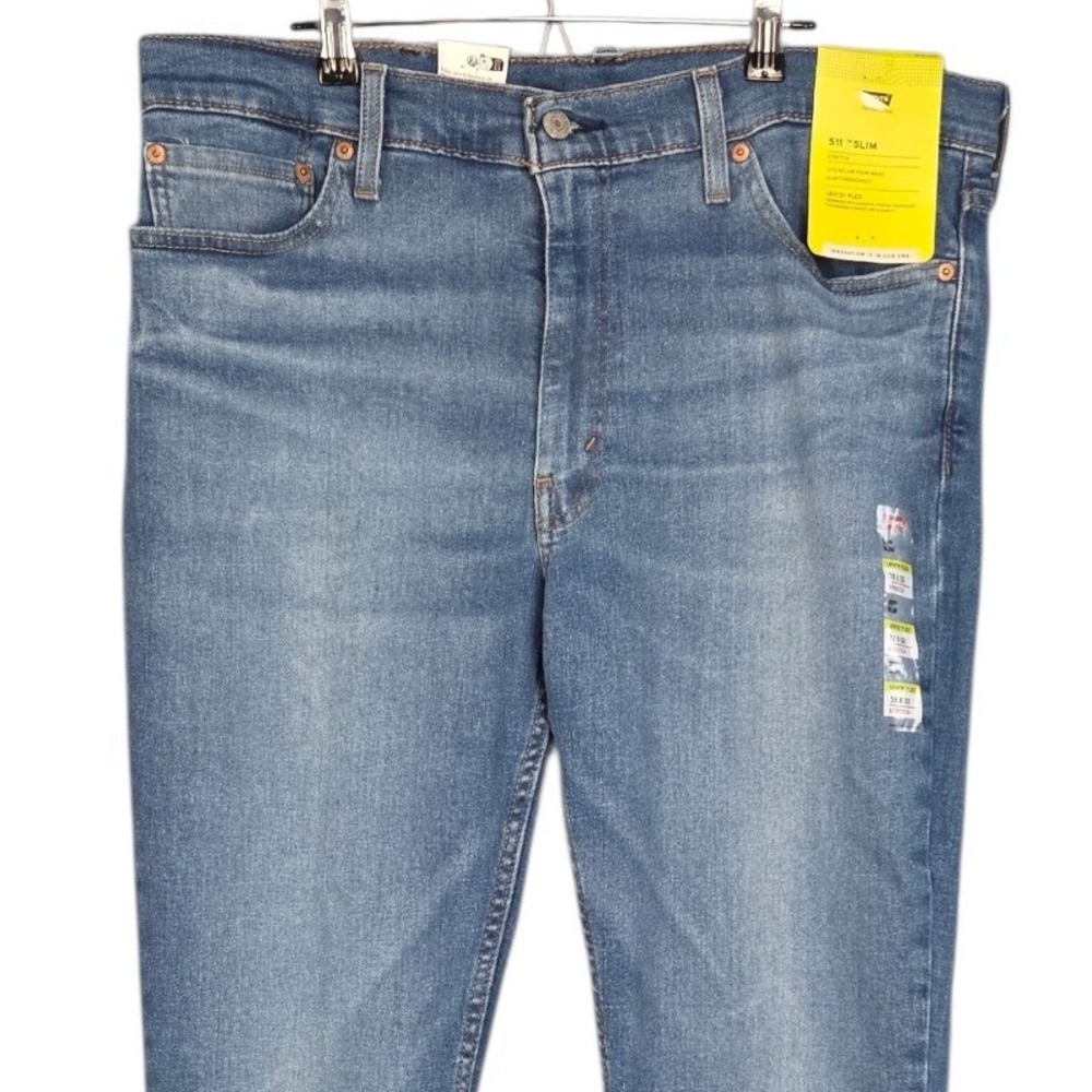 Levis 511 Slim Jeans Mens 38x32 Blue Flex Stretch Medium Wash Denim Zip NEW